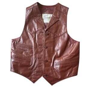 Vintage Bermans Leather Vest Brown Korea Made Western Dandy Festival Sz 14